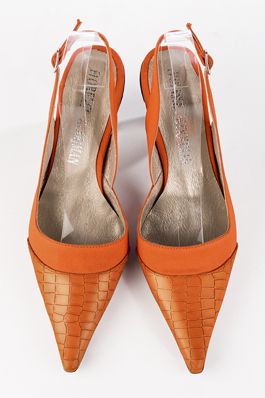 Apricot orange women's slingback shoes. Pointed toe. High cone heels. Top view - Florence KOOIJMAN